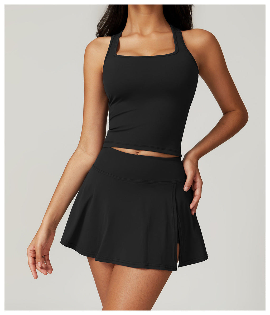 436# AL Women Yoga Tank Skirts Set