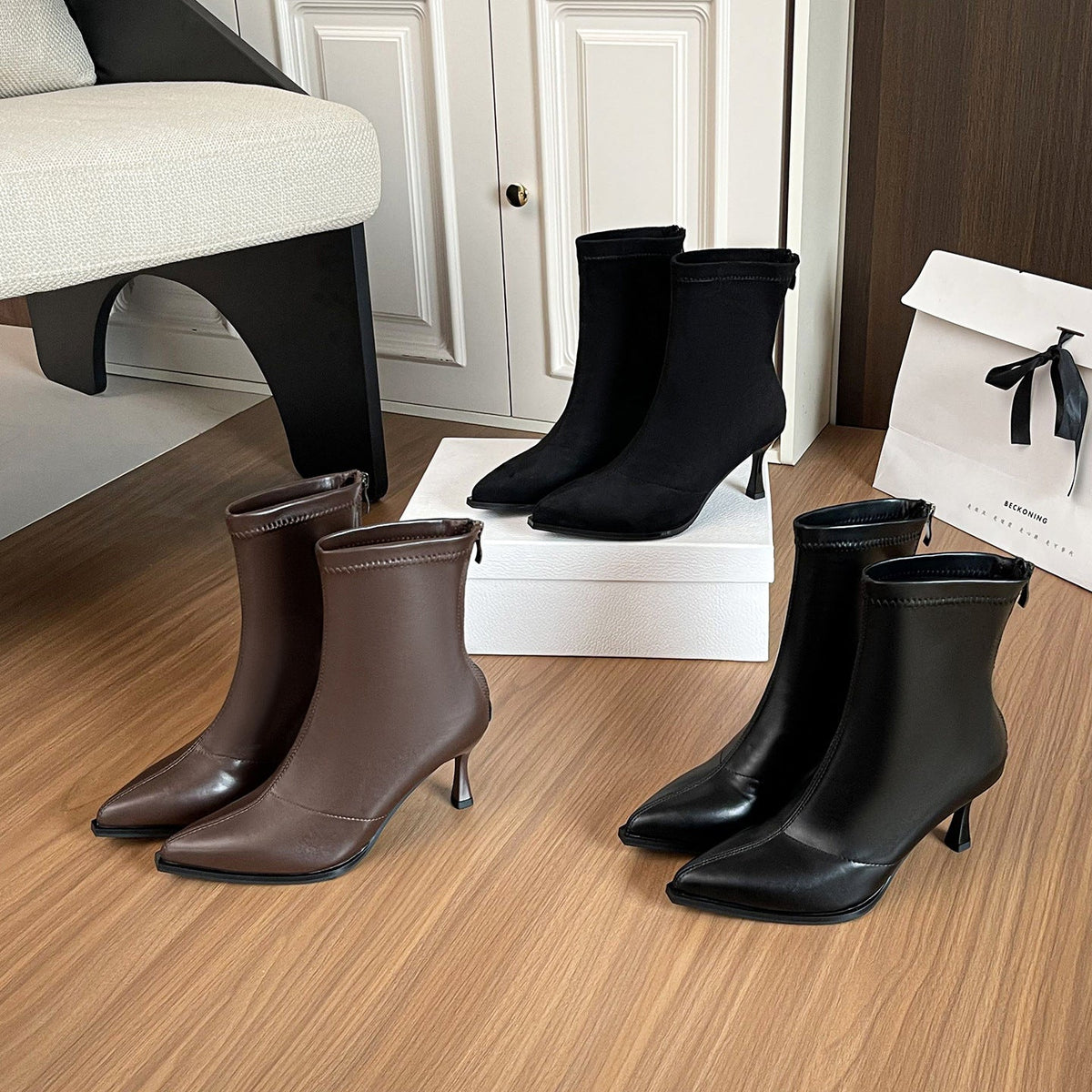 E6371#  High Heel Leather Boots