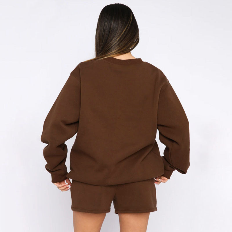 94#  Women 3D Logo Sweatshirts Shorts Set