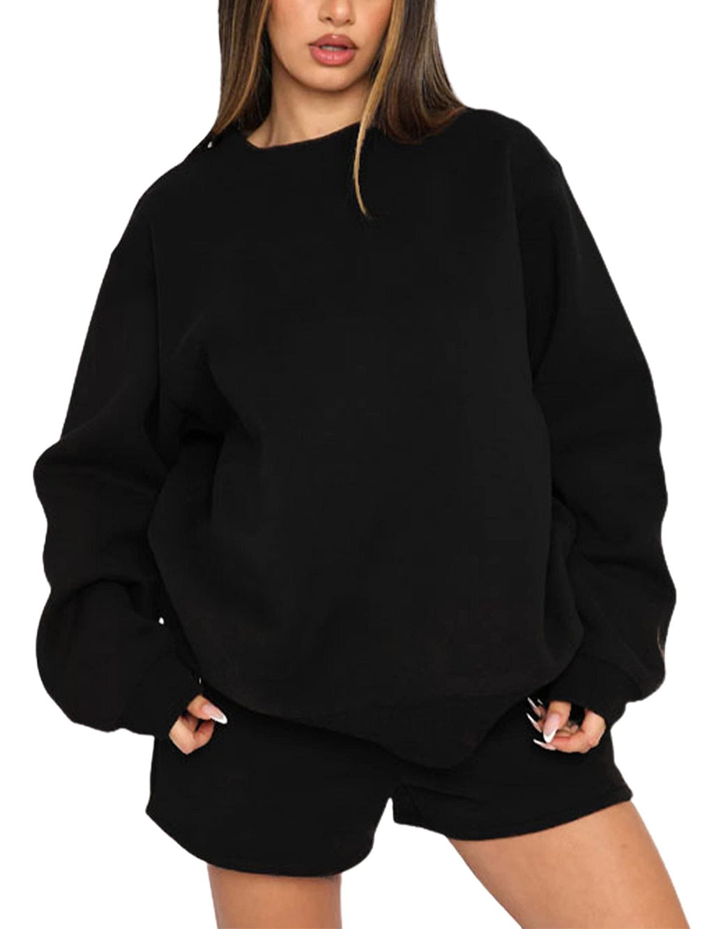 94#  Women 3D Logo Sweatshirts Shorts Set