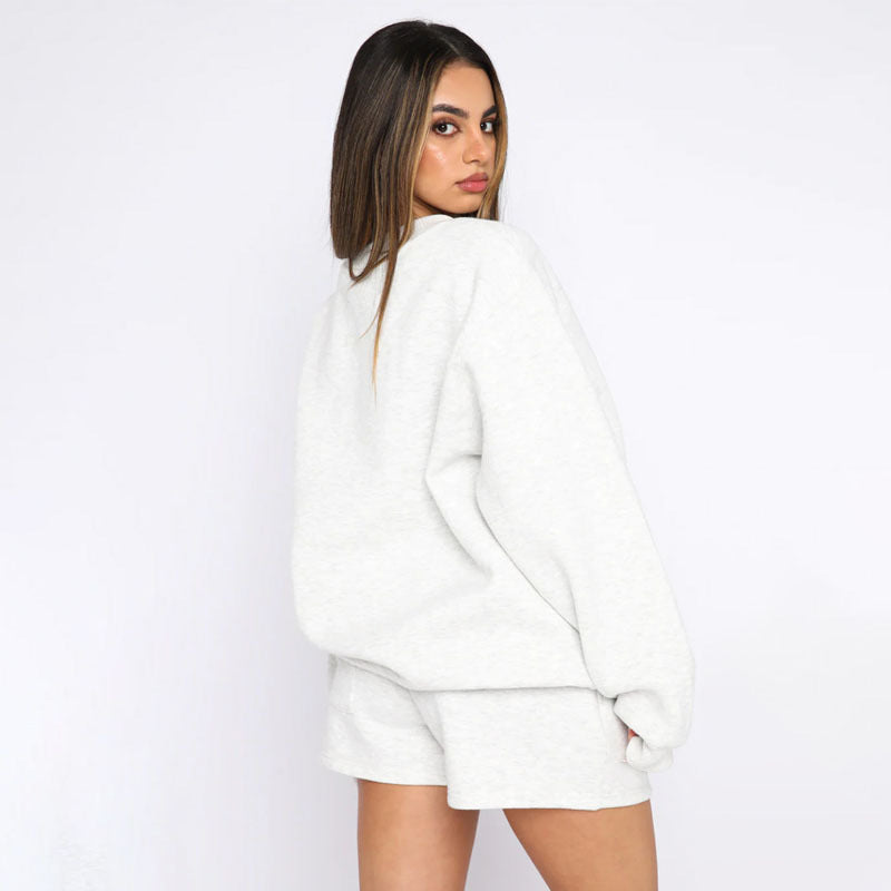 94#  Women 3D Logo Sweatshirts Shorts Set