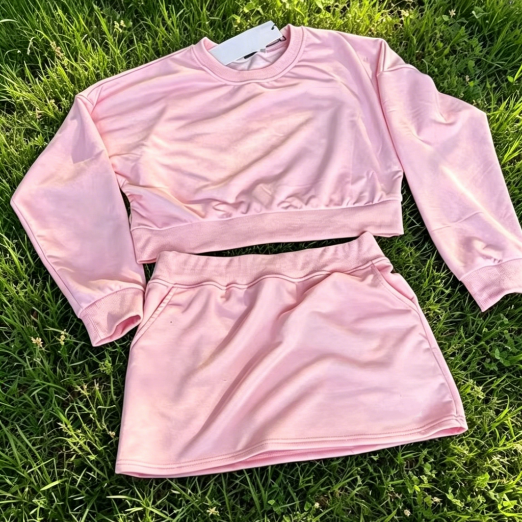 2157# A 3D Silver Women Sweatshirts Skirts Set